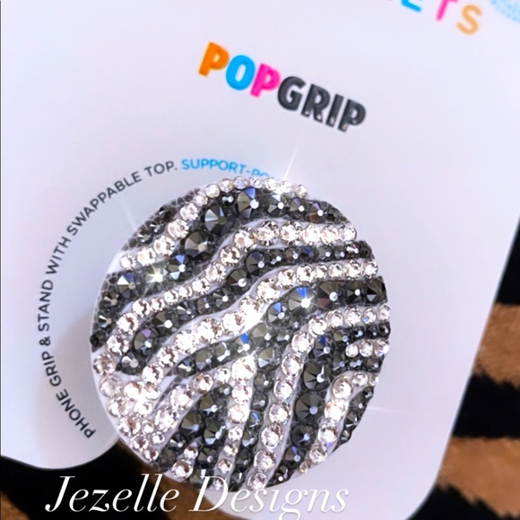PopSocket Accessories - 💎BLING Zebra Print Custom Swarovski Pop Grip